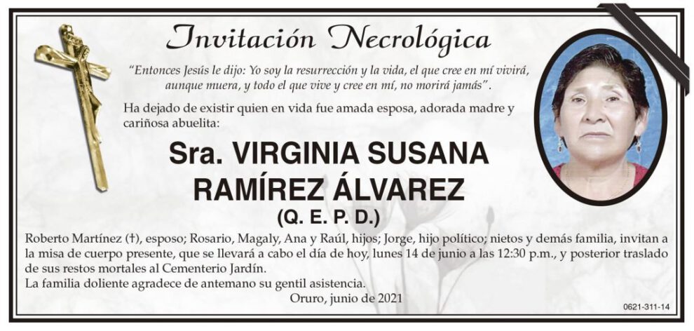 Invitación Necrológica de Virginia Susana Ramírez Álvarez