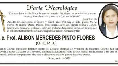 Lic. Prof. Alison Mercedes Pinto Flores Q. E. P. D.