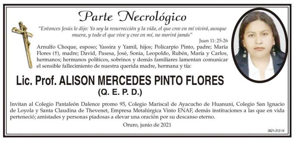 Lic. Prof. Alison Mercedes Pinto Flores Q. E. P. D.