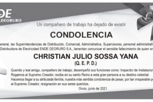 Condolencia por el fallecimiento de Christian Julio Sossa Yana