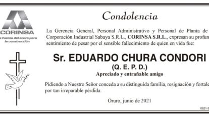 Condolencia por el fallecimiento de Eduardo Chura Condori