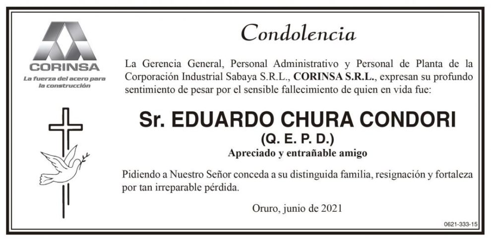 Condolencia por el fallecimiento de Eduardo Chura Condori