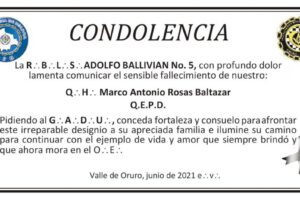 Condolencia por el fallecimiento de Marco Antonio Rosas Baltazar