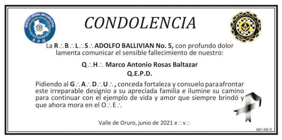 Condolencia por el fallecimiento de Marco Antonio Rosas Baltazar