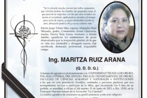 Agradecimiento e Invitación Religiosa por Ing. Maritza Ruiz Arana