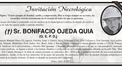 Invitación Necrológica Bonifacio Ojeda Quia