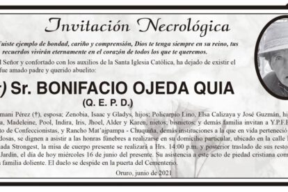 Invitación Necrológica Bonifacio Ojeda Quia