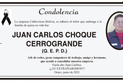 Condolencia por Juan Carlos Choque Cerrogrande