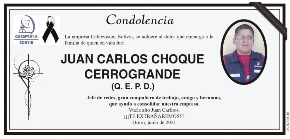 Condolencia por Juan Carlos Choque Cerrogrande