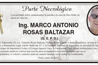 Parte Necrológico: Ing. Marco Antonio Rosas Baltazar