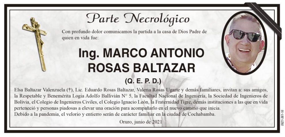 Parte Necrológico: Ing. Marco Antonio Rosas Baltazar