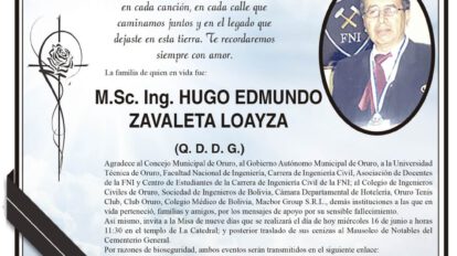 Agradecimiento por Hugo Edmundo Zavaleta Loayza