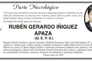 Parte Necrológico de RUBÉN GERARDO IÑIGUEZ APAZA