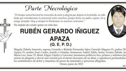 Parte Necrológico de RUBÉN GERARDO IÑIGUEZ APAZA