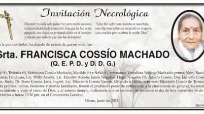 Invitación Necrológica de Francisca Cossío Machado
