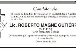 Condolencia por Lic. Roberto Magne Gutiérrez