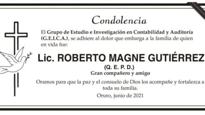Condolencia por Lic. Roberto Magne Gutiérrez