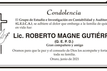 Condolencia por Lic. Roberto Magne Gutiérrez