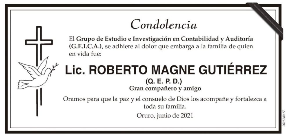 Condolencia por Lic. Roberto Magne Gutiérrez