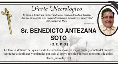 Parte Necrológico de Benedicto Antezana Soto