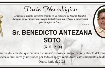 Parte Necrológico de Benedicto Antezana Soto