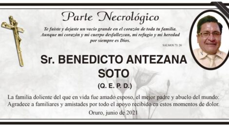 Parte Necrológico de Benedicto Antezana Soto