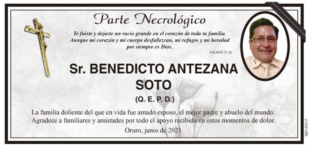 Parte Necrológico de Benedicto Antezana Soto