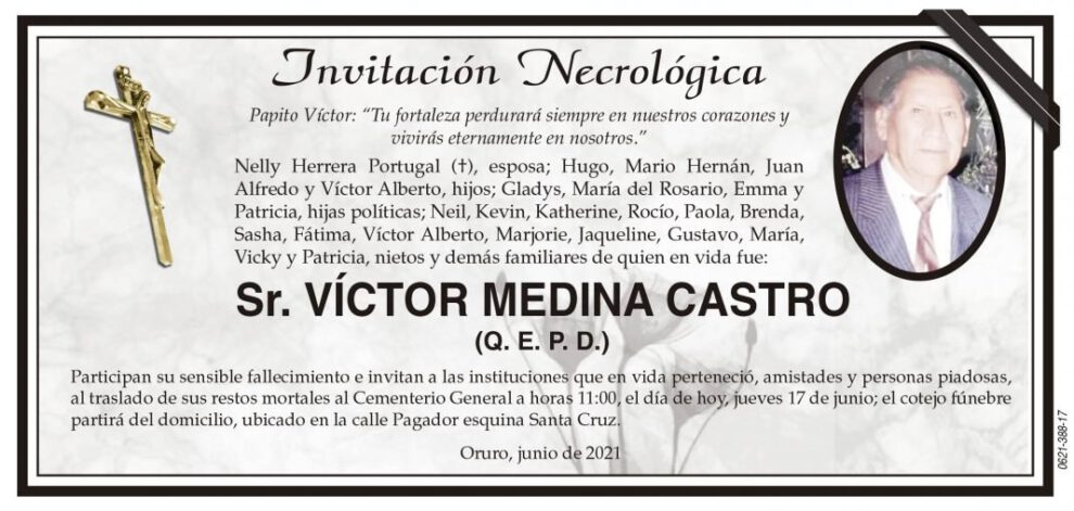 Invitación Necrológica para Víctor Medina Castro