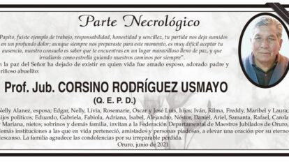 Parte Necrológico de Prof. Jub. Corsino Rodríguez Usmayo