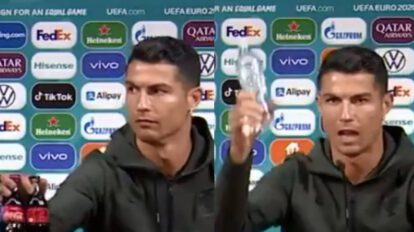 Cristiano Ronaldo Coca Cola quita botellas por agua