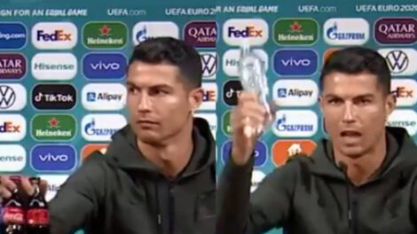 Cristiano Ronaldo Coca Cola quita botellas por agua