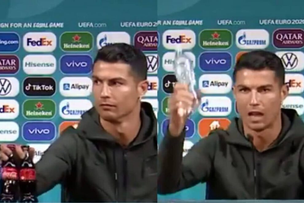 Cristiano Ronaldo Coca Cola quita botellas por agua