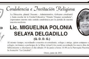 Condolencia por Lic. Miguelina Polonia Selaya Delgadillo