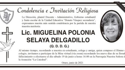 Condolencia por Lic. Miguelina Polonia Selaya Delgadillo