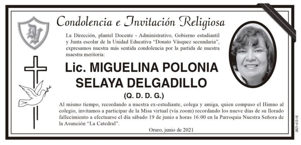 Condolencia por Lic. Miguelina Polonia Selaya Delgadillo