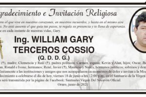 Agradecimiento e Invitación Religiosa por William Gary Terceros Cossio