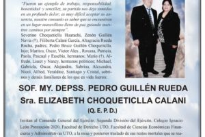 Invitación Necrológica de Pedro Guillén Rueda y Elizabeth Choqueticlla Calani