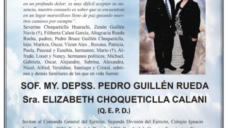 Invitación Necrológica de Pedro Guillén Rueda y Elizabeth Choqueticlla Calani