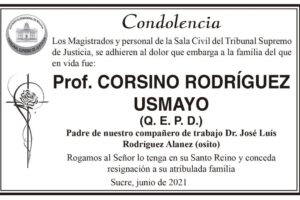 Condolencia por el fallecimiento de Prof. Corsino Rodríguez Usmayo