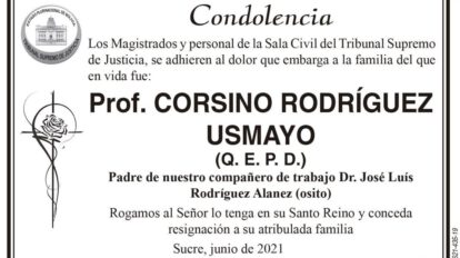 Condolencia por el fallecimiento de Prof. Corsino Rodríguez Usmayo