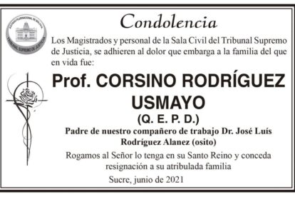 Condolencia por el fallecimiento de Prof. Corsino Rodríguez Usmayo