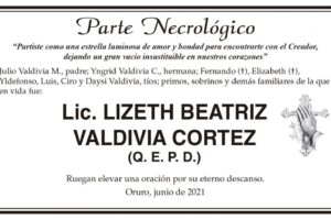 Lic. Lizeth Beatriz Valdivia Cortez, parte necrológico