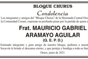 Condolencia por Mauricio Gabriel Aramayo Aguilar