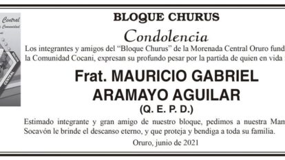 Condolencia por Mauricio Gabriel Aramayo Aguilar