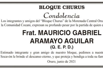 Condolencia por Mauricio Gabriel Aramayo Aguilar