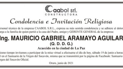 Condolencia por Ing. Mauricio Gabriel Aramayo Aguilar