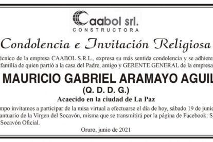 Condolencia por Ing. Mauricio Gabriel Aramayo Aguilar