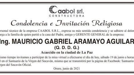 Condolencia por Ing. Mauricio Gabriel Aramayo Aguilar