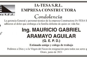 Condolencia por el fallecimiento del Ing. Mauricio Gabriel Aramayo Aguilar