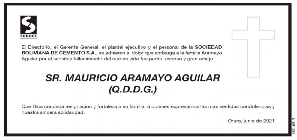 Condolencias por el fallecimiento de Mauricio Aramayo Aguilar